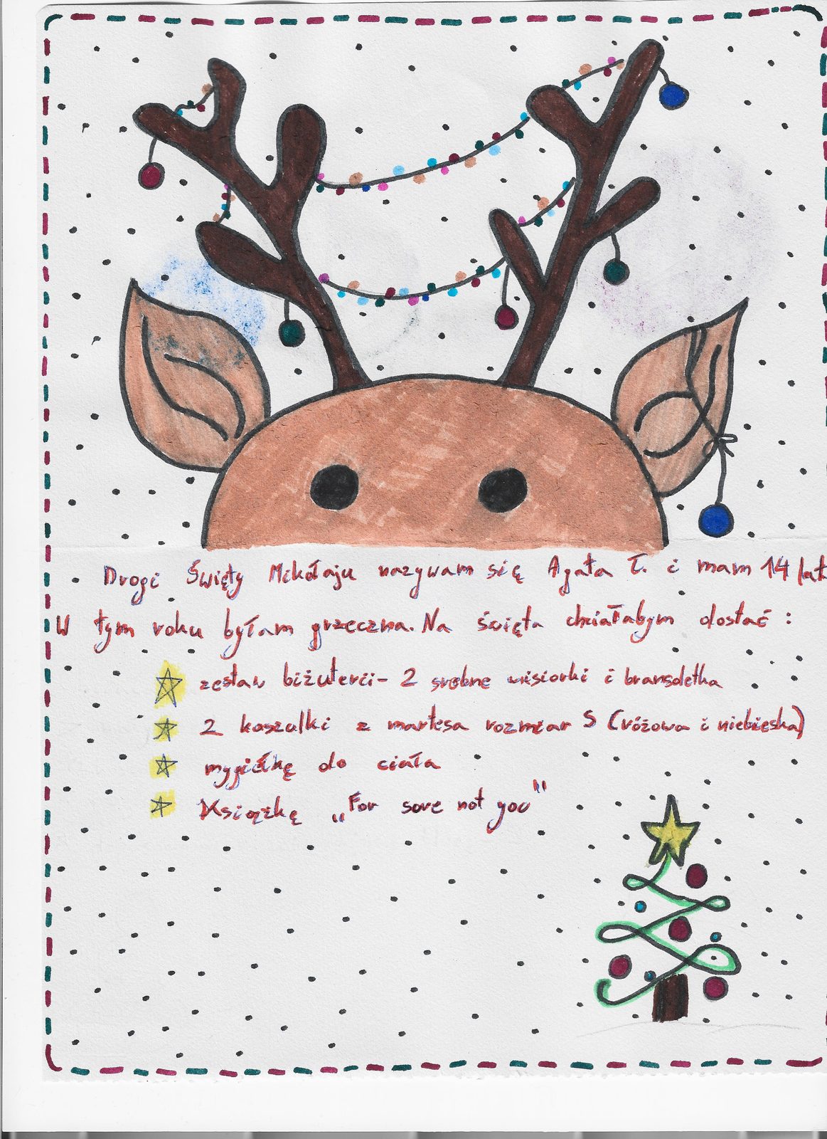 Odręczny list do Mikołaja od Agaty, 14 lat