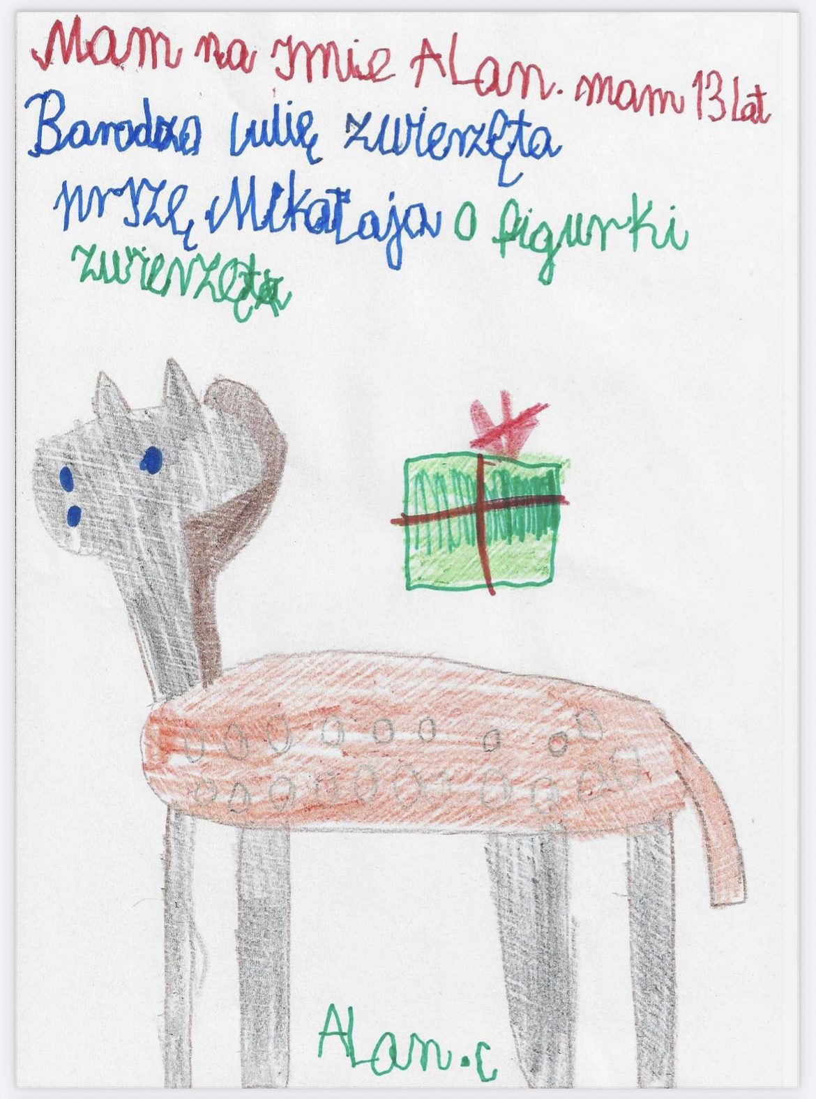Odręczny list do Mikołaja od Alana, 13 lat