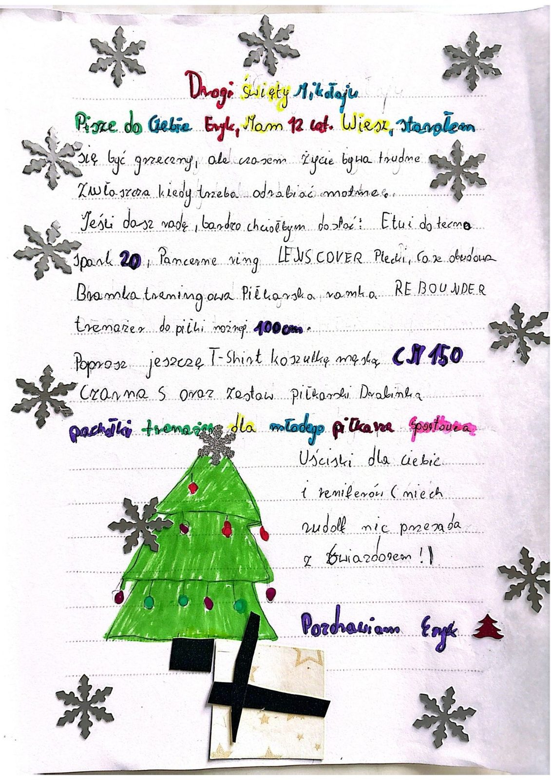 Odręczny list do Mikołaja od Eryka, 12 lat
